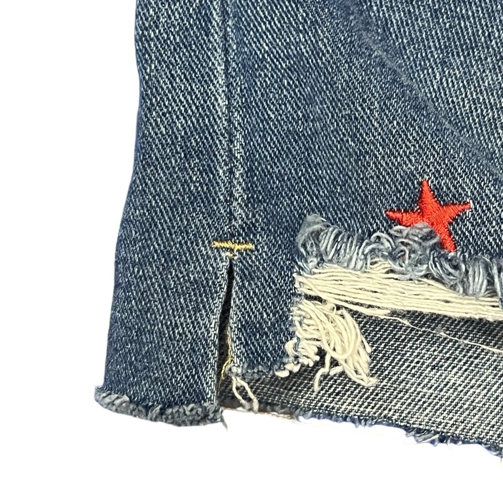 No Boundaries Denim Shorts USA Star Embroidered Distressed Hem Blue Wash NEW 9 - Picture 10 of 11